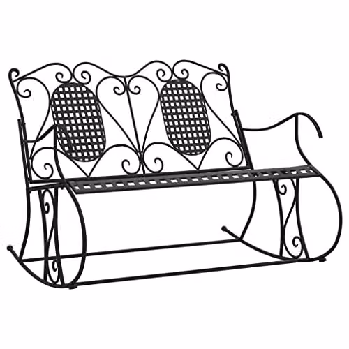vidaXL 2-Seater Metal Rocking Bench in Black, W: 113 cm, H: 84 cm, D: 94 cm – 1