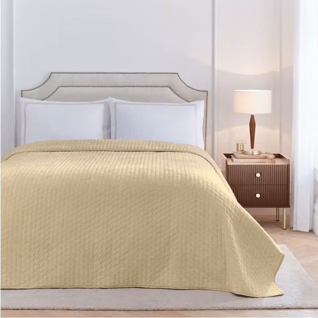 Paoletti Henley Quilted Striped Cotton Blend Bedspread in Beige and Sand