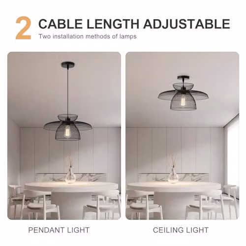 Harper Living Black Industrial Metal Mesh Pendant Ceiling Light with Adjustable Height and E27 Fitting – 2