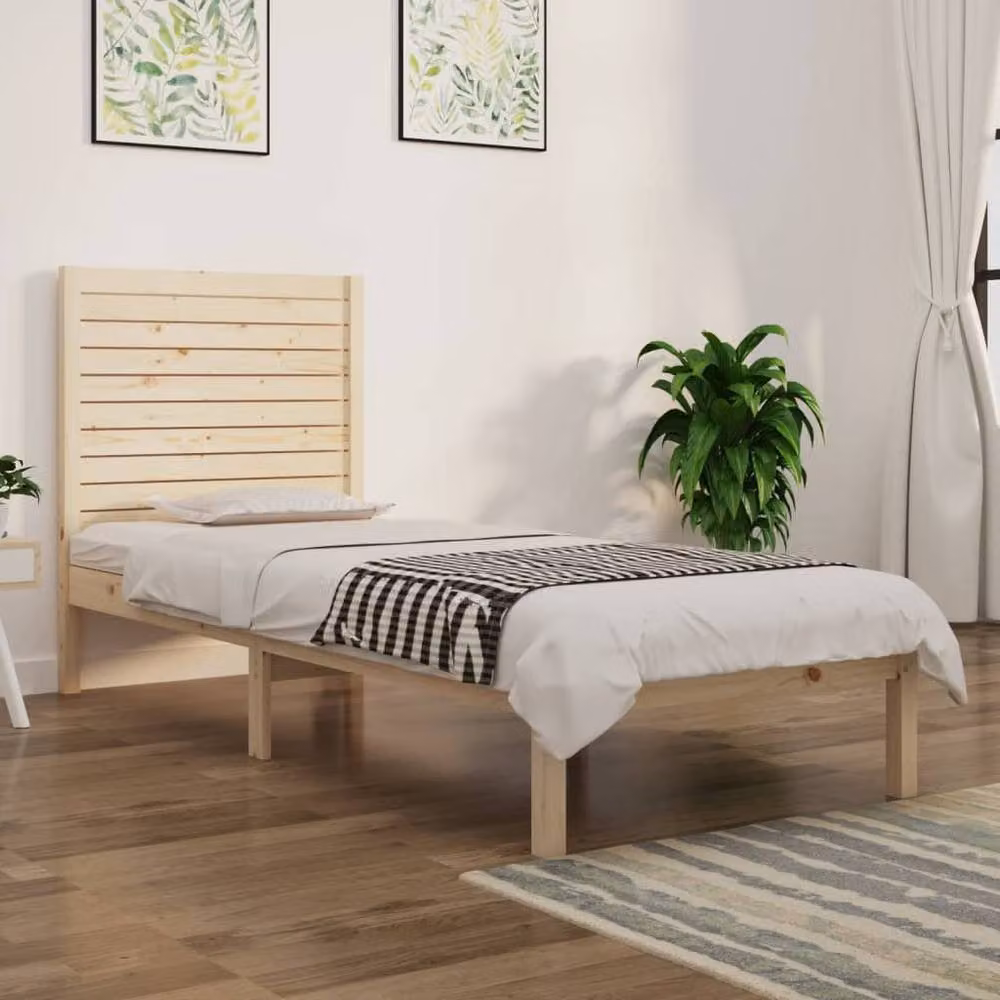 Berkfield Home Solid Wood Pine Bed Frame in Natural Sand, W/D/H: 75 x 190 x 100 cm – 2