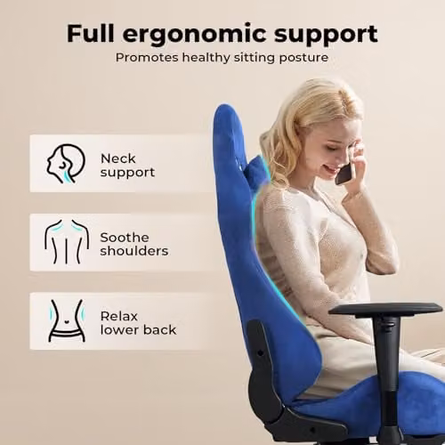Levede Blue Ergonomic Gaming Chair for Adults with Headrest, Footrest and 360 Degree Swivel Function – 10