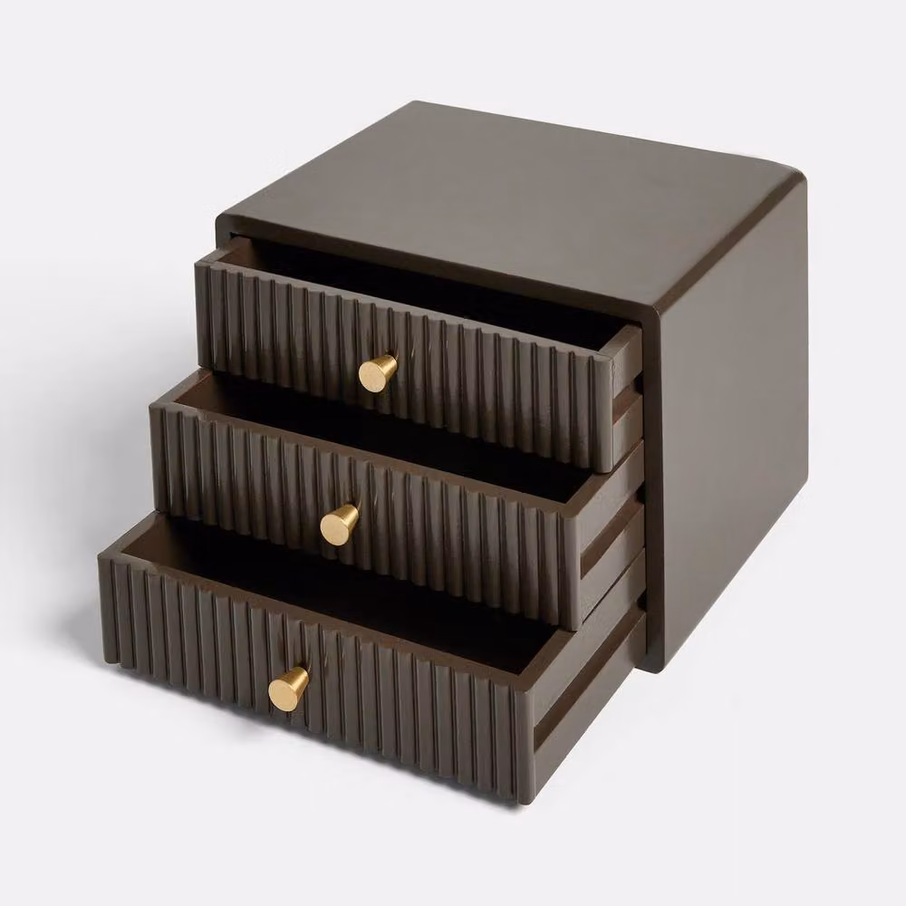 OHS Ribbed Desktop Drawer Organiser Storage Cabinet in Brown – 2
