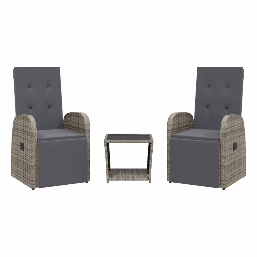 Berkfield Home 3 Piece Grey Poly Rattan Garden Dining Set with Cushions and Glass Table – 2