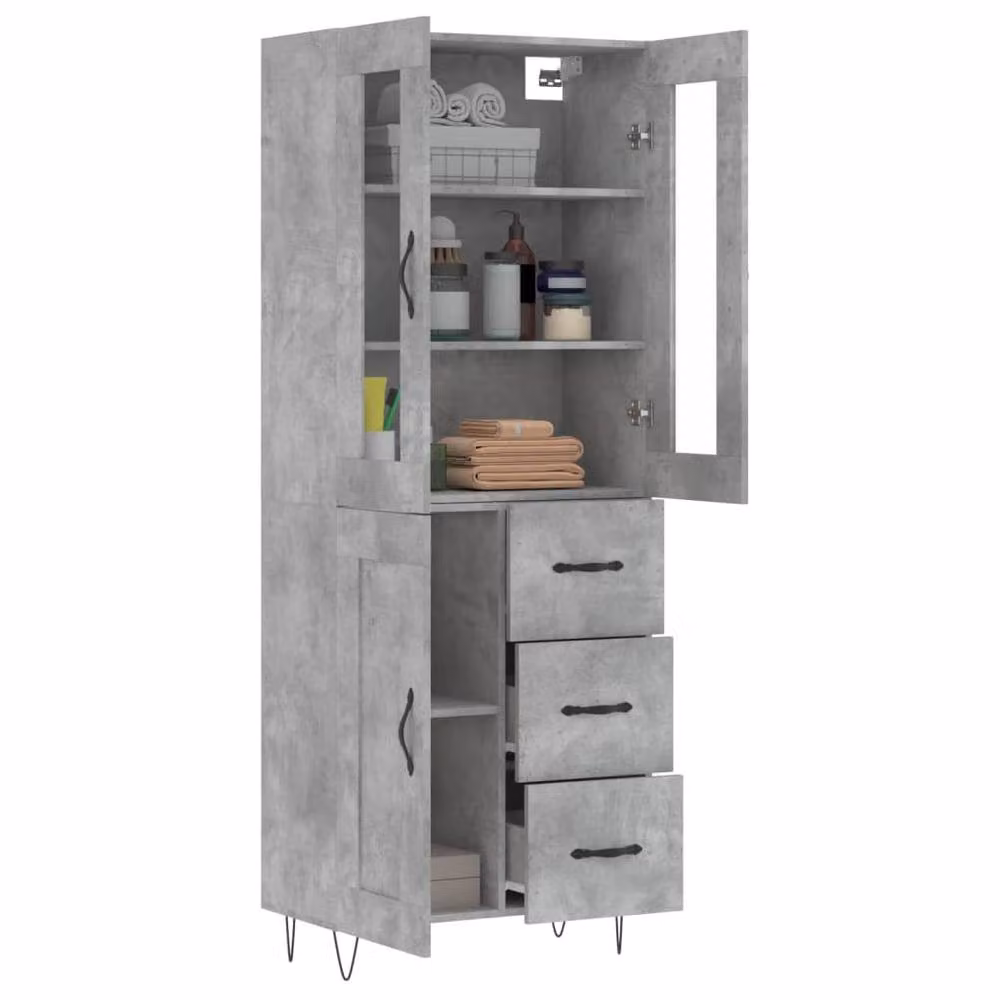 Berkfield Home Modern Highboard in Concrete Grey, W/D/H: 69.5 x 34 x 180 cm – 3