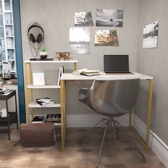 Decorotika Rino Computer Desk in White and Gold