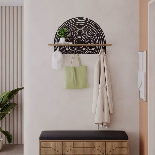 Decortie Modern Pine Hanger with Shelf in Brown
