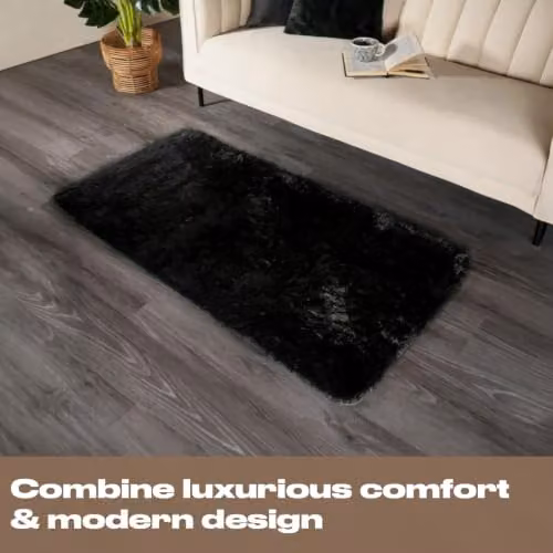 Sienna Black Modern Shaggy Runner Rug, Non-Slip and Easy Care, W: 60 cm, L: 150 cm – 3