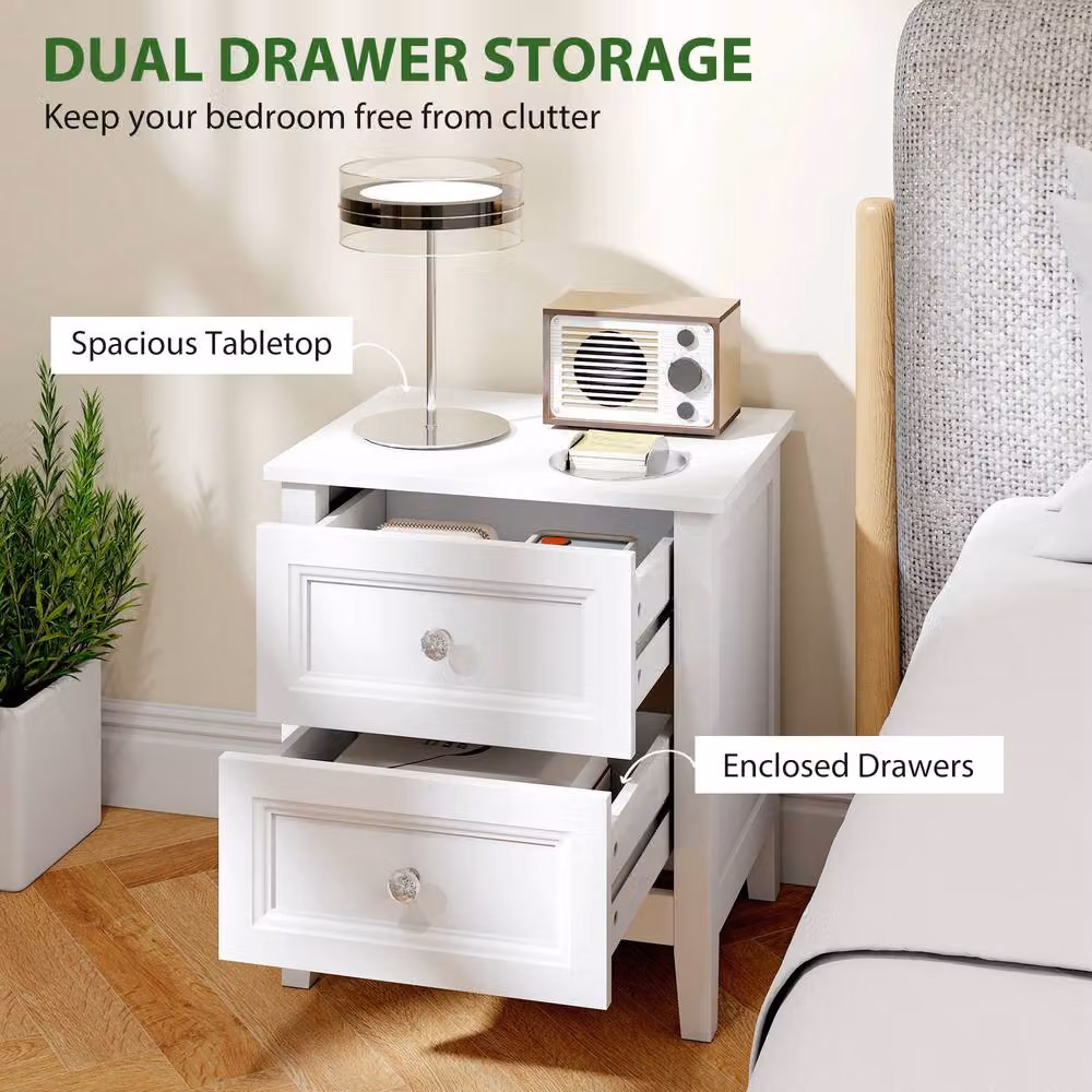 STILVORA Modern White Bedside Table with 2 Drawers – 3