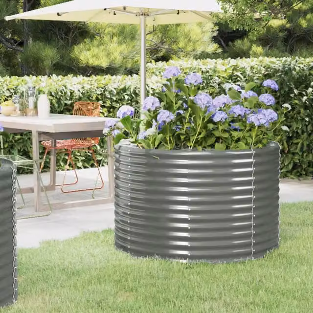 Berkfield Home Garden Grey Powder-coated Steel Raised Bed, W/D/H: 100 x 100 x 68 cm – 1