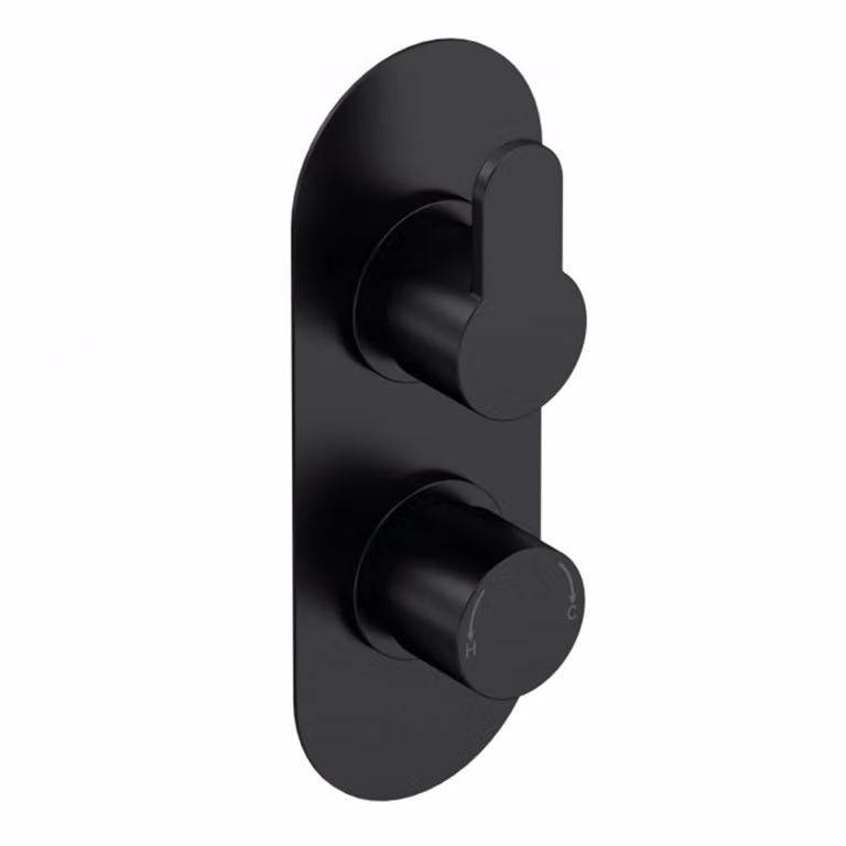 Royal Bathrooms Modern Round Matt Black Twin Thermostatic Concealed Shower Valve with Safety Stop