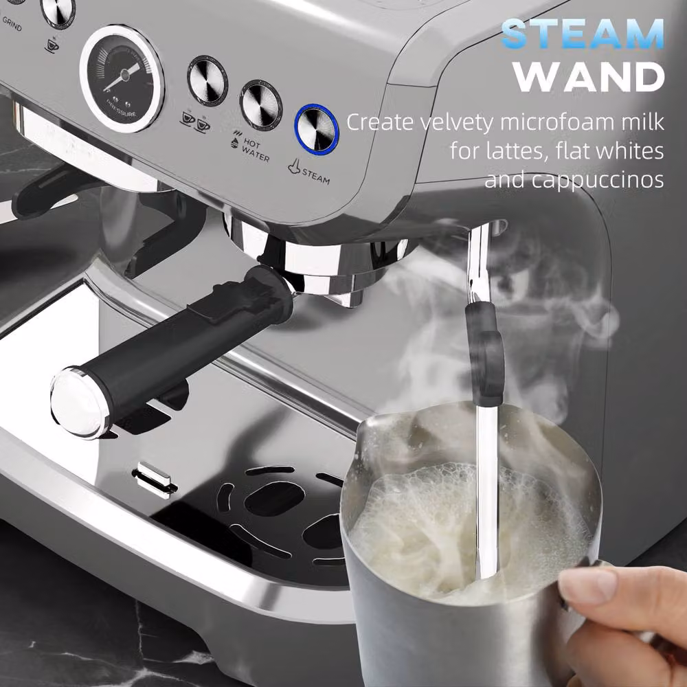 STILVORA 3-in-1 Coffee Machine with Grinder, Milk Frother and Steam Wand in Silver – 6