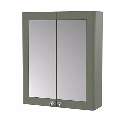 nuie Classique Traditional Wall Hung 2 Door Mirror Bathroom Cabinet, W: 60.0 cm, H: 71.5 cm, D: 18.0 cm, Green – 1