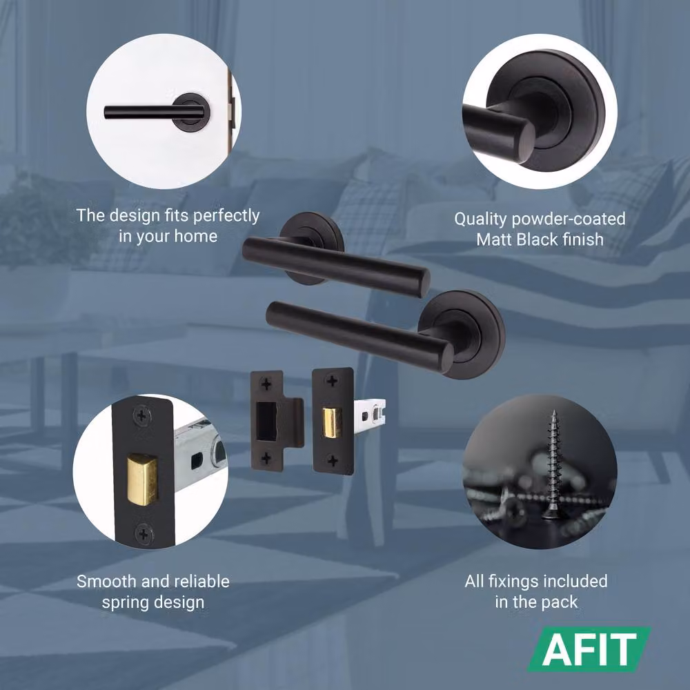 AFIT Olvera Range Black Door Handles with T-Bar Latch and Round Rose, 3 Pairs, W: 15.0 cm, H: 15.0 cm – 5