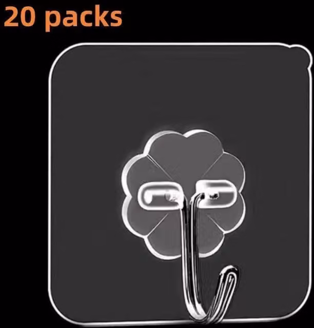 VOGREX 20-Piece Self-Adhesive Heavy Duty Seamless Wall Hooks in Transparent Plastic