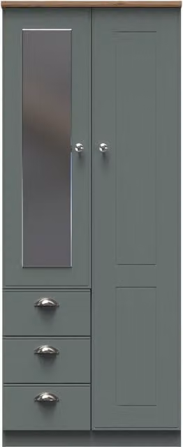 Ready Assembled 2 U Albert Double Combi Wardrobe in Pale Green with Mirror and Drawers
