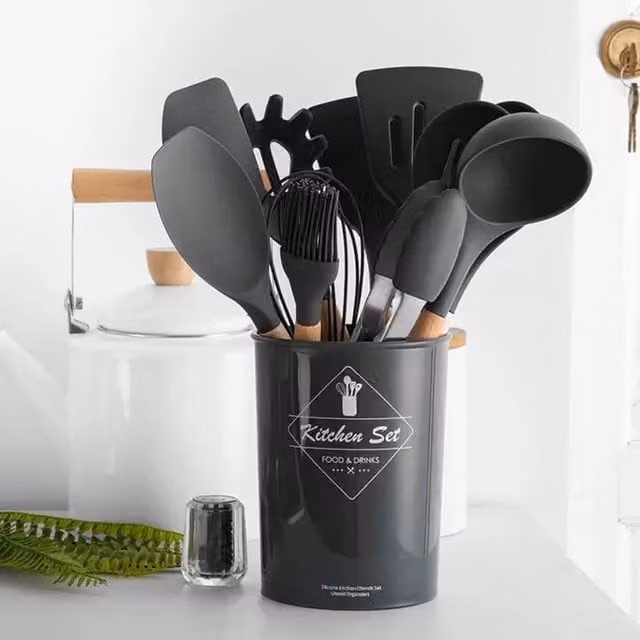 Dragodirect 12-Piece Heat-Resistant Silicone Cooking Utensil Set in Black – 1