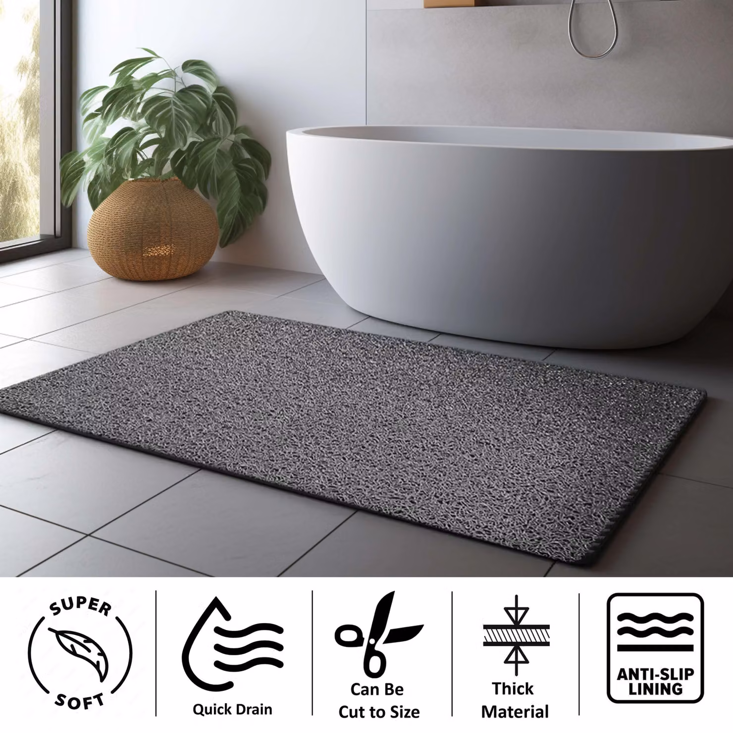 Nicoman Anti Slip PVC Loofah Shower Mat in Grey, Rectangular, W: 60 cm, D: 40 cm – 3