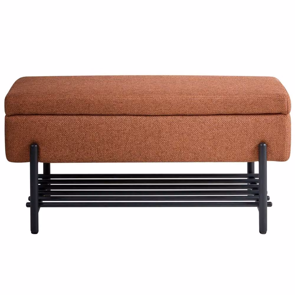 Wyld and Coco Mid-Century Brown Fabric Lift-Top Storage Bench with Built-In Shoe Rack – 5