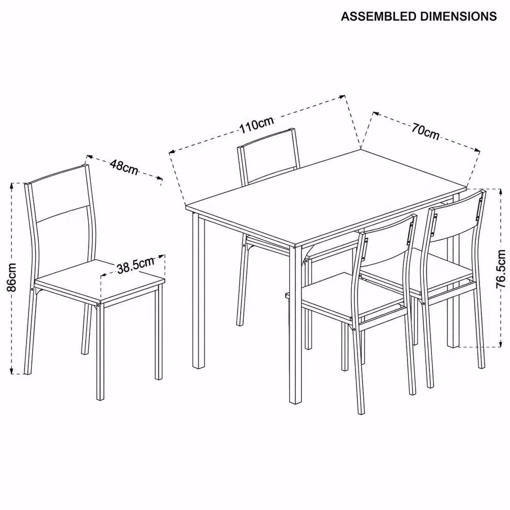 SPOT ON DEALZ Modern Black Dining Table and 4 Chairs Set, Rectangular MDF and Metal Kitchen Furniture, W/D/H: 120 x 70 x 76.5 cm – 2