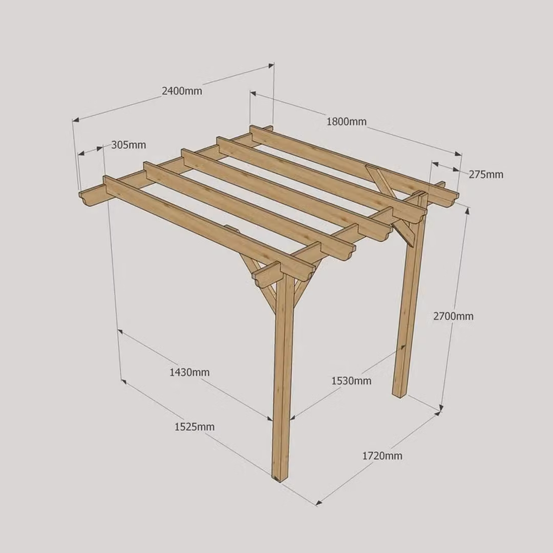 Rutland County Garden Furniture Ltd Wall Mounted Lean-to Garden Pergola in Rustic Brown Wood, W: 240 cm, D: 180 cm, H: 270 cm – 8