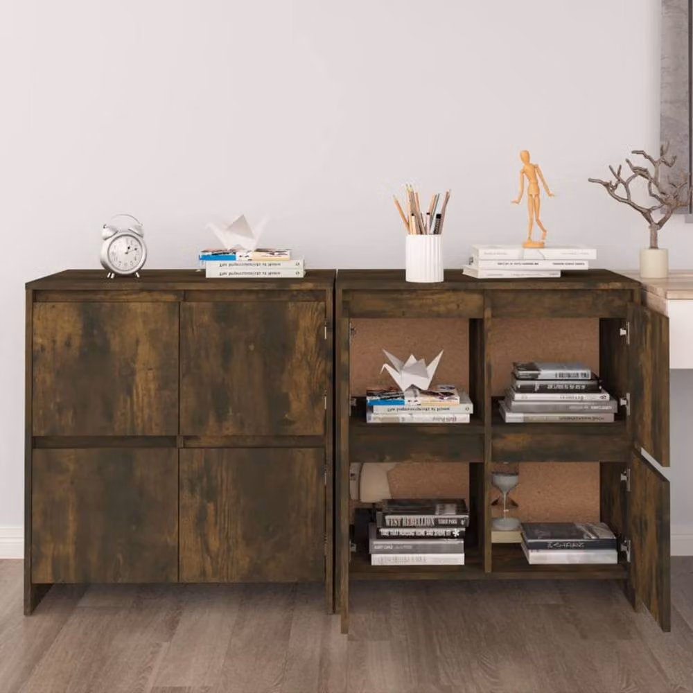 Berkfield Home Set of 2 Smoked Oak Sideboards in Brown, W/D/H: 70 x 41 x 75 cm – 2