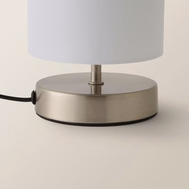 ValueLights Francis Pair of Dimmable Brushed Chrome Touch Table Lamps with White Fabric Shades
