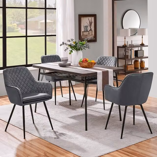 Yaheetech Set of 2 Modern Grey Velvet Fabric Dining Chairs with Armrests
