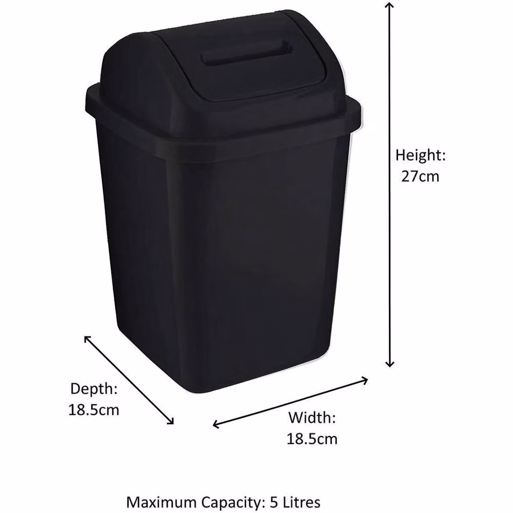 Kelvenix 5L Black Plastic Swing Top Bathroom Bin – 3