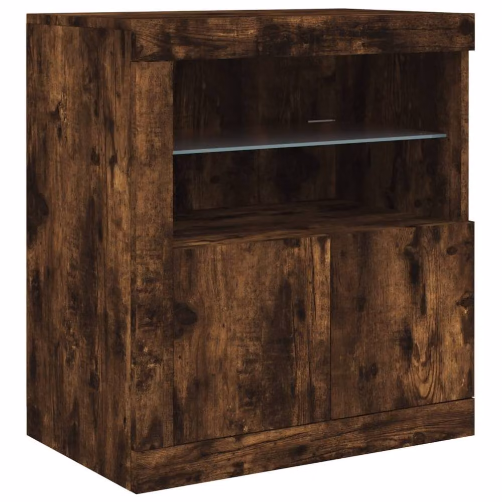 Berkfield Home Modern Sideboard with Integrated LED Lights in Smoked Oak Brown, W: 60.5 cm, D: 37 cm, H: 67 cm – 3