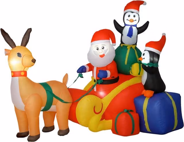 Outsunny Multicolour 6ft Inflatable Santa Sleigh Christmas Decoration with Accessories – 1