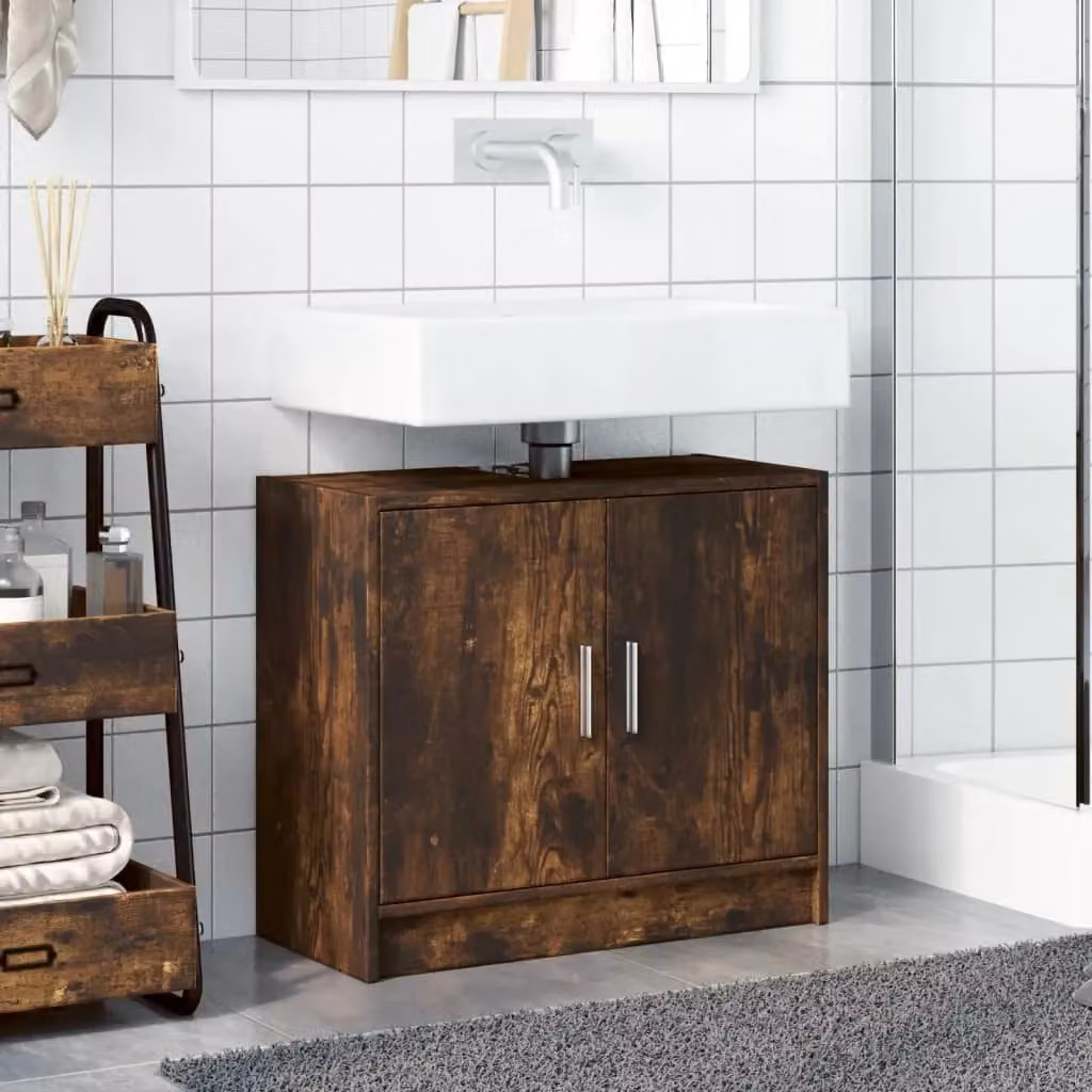 Berkfield Home Smoked Oak Sink Cabinet in Brown, W/D/H: 63 x 29 x 55 cm – 2