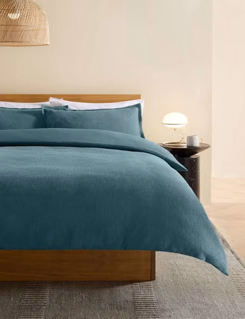 MADE Blue Pure Cotton Waffle Bedding Set with Pillowcase, W/H: 140 x 200 cm