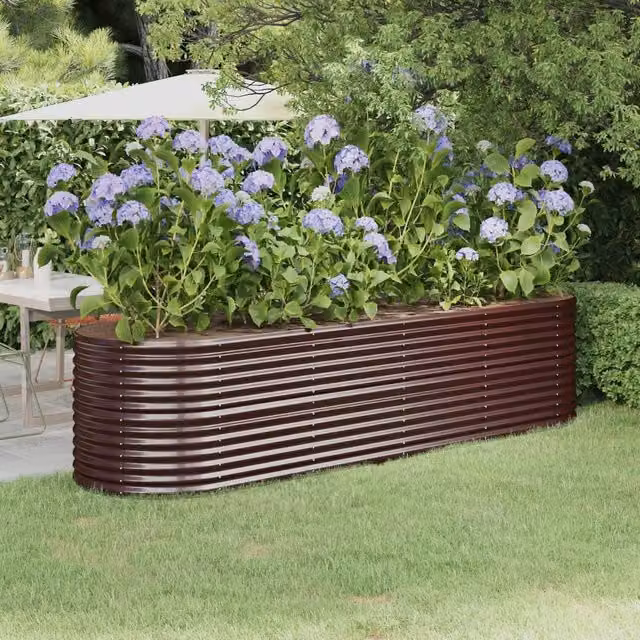 Berkfield Home Garden Powder-coated Steel Raised Bed in Brown, W/D/H: 296 x 80 x 68 cm