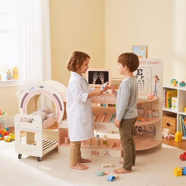 Costway Pink Wooden Doctor Care Pretend Hospital Office Kit