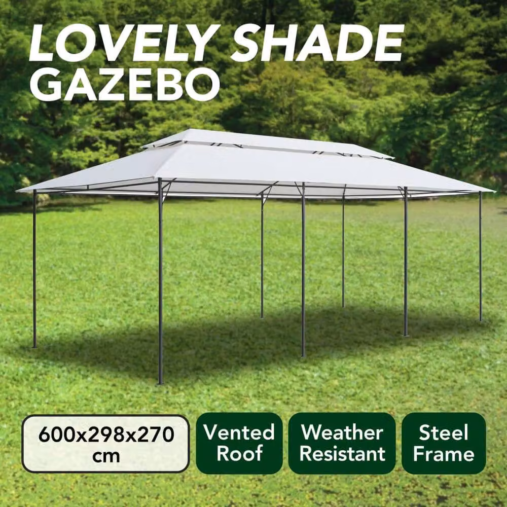 Berkfield Home White Gazebo W: 600 cm, D: 298 cm, H: 270 cm – 2
