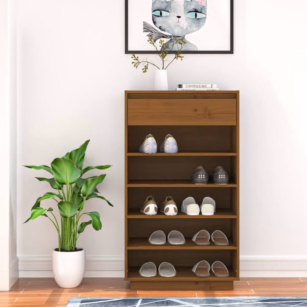 Berkfield Home Honey Brown Solid Wood Pine Shoe Cabinet W/D/H: 60 x 34 x 105 cm – 2