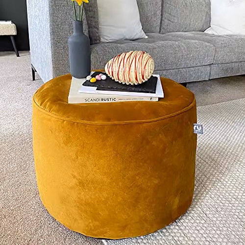 rucomfy Beanbags Velvet Cylindrical Pouffe Footstool, Yellow, W: 55 cm, H: 38 cm – 4