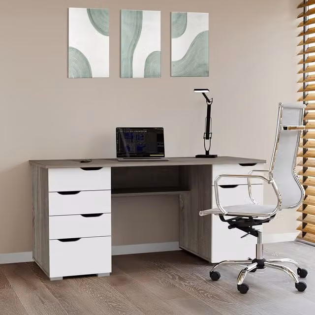 Alphason Kentucky Modern Writing Desk with Drawer Unit in Oak and White