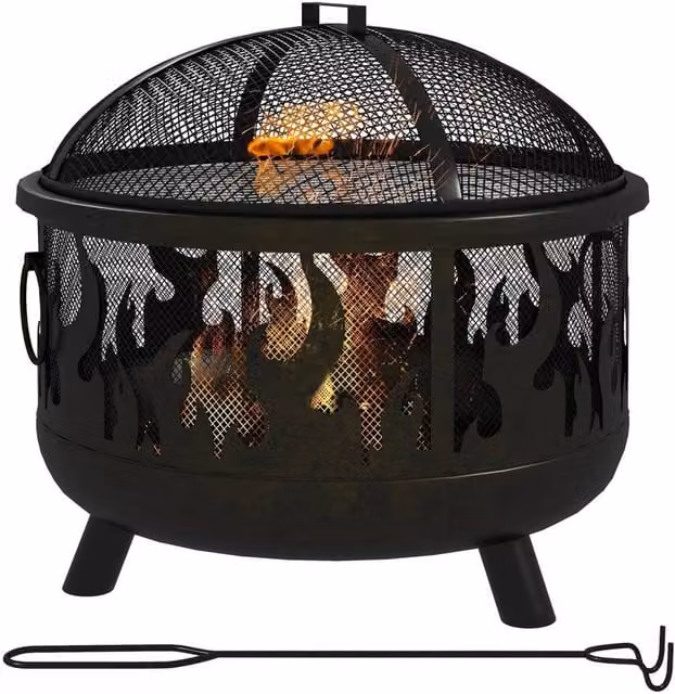 Kelvenix 2-in-1 Outdoor Fire Pit and Wood BBQ Garden Cooker in Black