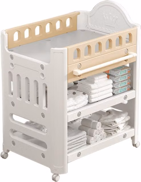 Livingandhome Mobile Baby Diaper Changing Table with 4 Drawers and Storage Shelf in Brown