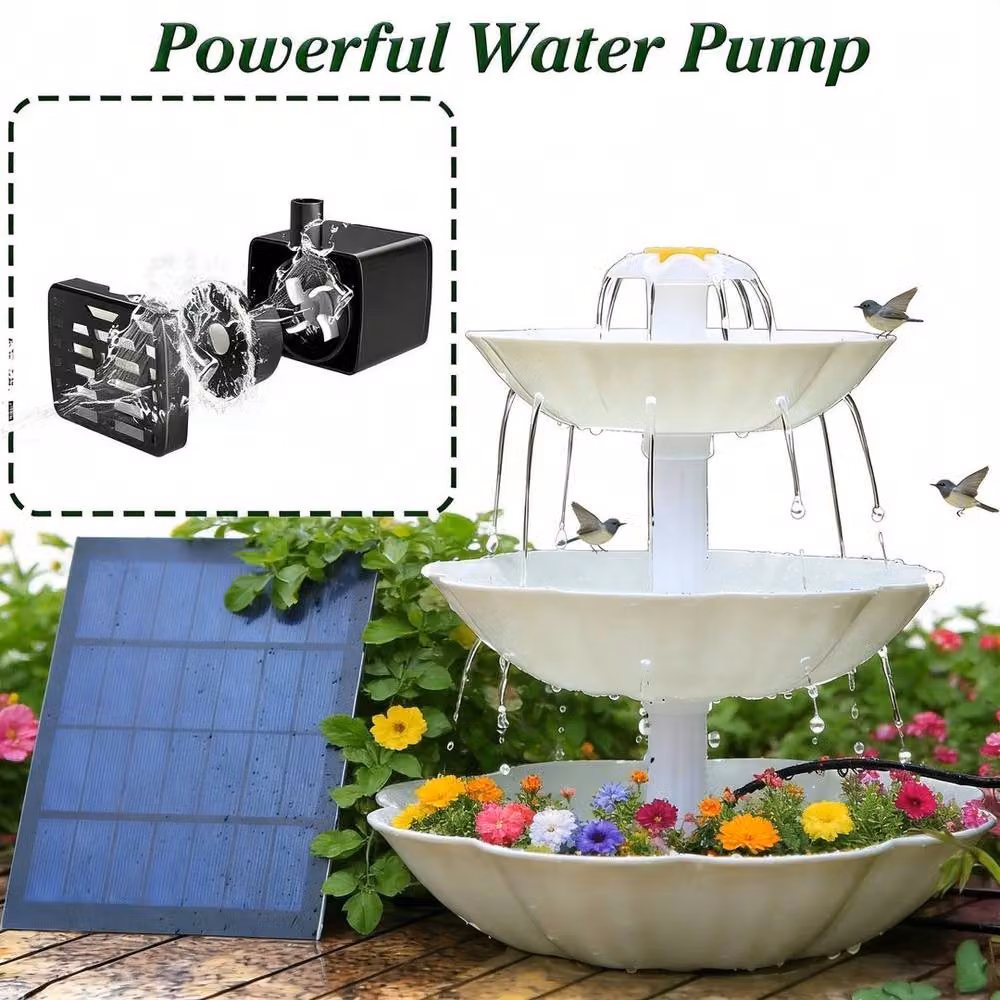 FLAVORA White 3.5W Floating Solar Fountain Pump for Pools, Bird Baths and Ponds – 4