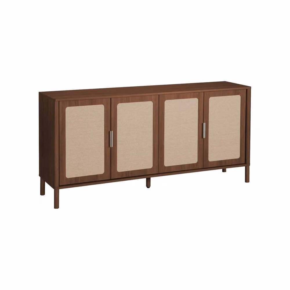 sweeek Vintage Mid-Century Sideboard with 4 Doors and Cane Decor in Dark Brown – 2