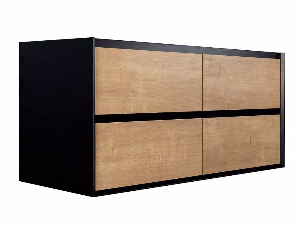 Vente-unique Wall-Mounted Vanity Unit with Inset Basin in Light Natural and Black, W/D/H: 120 x 45.6 x 55 cm – 2