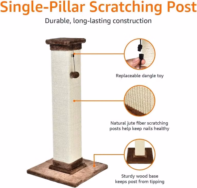 Amazon Basics Large Premium Tall Cat Scratching Post with Integrated Toys, Beige
