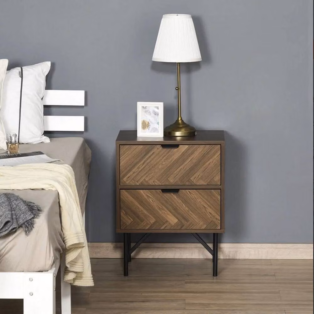 FORGEVIO Vintage Industrial 2 Drawer Bedside Nightstand Storage Cabinet in Brown – 4