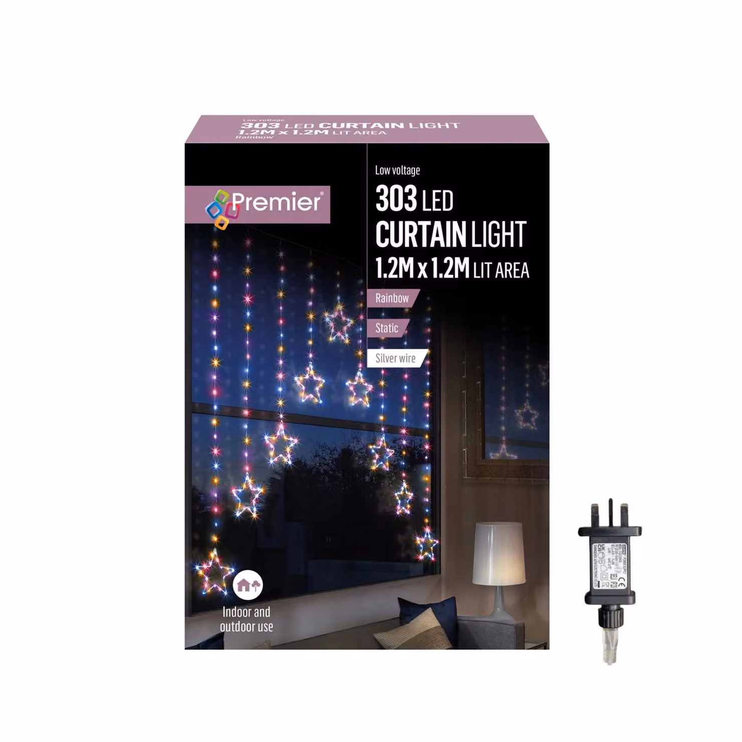 Samuel Alexander Star Pin Wire Christmas Curtain Lights with 303 Rainbow LEDs, Multicolour, W x D x H: 120 x 120 x 120 cm – 2