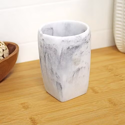 Showerdrape Octavia White Marble Effect Resin Bathroom Tumbler Toothbrush Holder Organiser – 3
