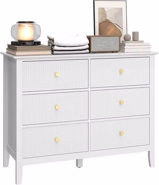 NESTLUNE Fluted 6 Drawer Chest of Drawers in White and Gold, W: 100 cm, D: 15 cm, H: 15 cm