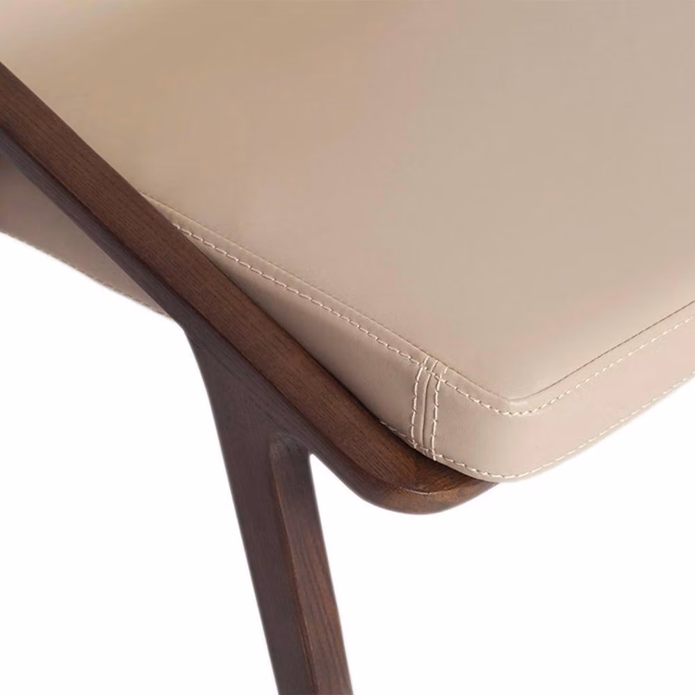 Angel Cerda Mink Leatherette Dining Chair with Walnut Legs in Light Beige – 4