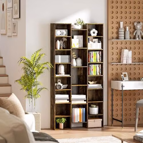 HOMCOM 21 Cube Tall Freestanding Bookcase with Adjustable Shelves, Rustic Brown, H 181 x W 89.5 x D 30.5 cm – 8